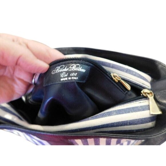 Brooks Brothers Navy Blue White Striped Convertible Crossbody Shoulder Handbag - Picture 5 of 5